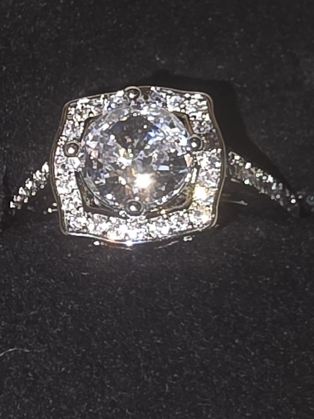 Classic Halo Solitaire Ring in Silver with Clear Center Stone